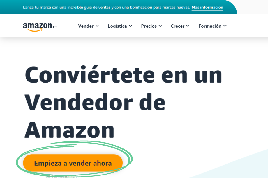Web de Amazon en la que crear una cuenta de vendedor para poder vender libros usados